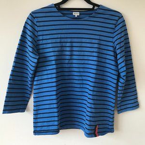Kule Blue Classic Striped Top with Black Stripes, 3/4 Sleeves, Size M Medium